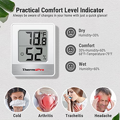 TempPro TP49 Digital Hygrometer Indoor Thermometer | Humidity Meter Room Thermometer with Temperature and Humidity Monitor Mini Hygrometer (Previously ThermoPro) - color: White Indoor Thermometer