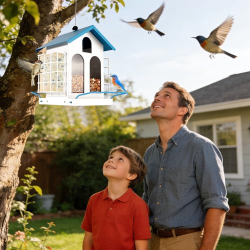 Bird Feeder for Outdoor Hanging, Heavy-Duty Metal Bird Feeder, Waterproof Metal Roof, Double-Layer Suet Cage, Large-Capacity Hanging Bird Feeder
