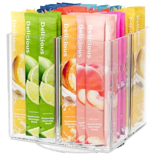 Drink Packet Organizer, Rotating Turntable Organizer with 4 Compartments | Clear Lazy Susan for Powdered Drink Mix, Water Flavor Packets, Coffee, Tea – Space-Saving Countertop Organizer - size: 1 Pack - 4 Section