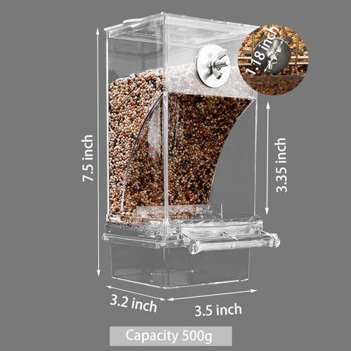 No Mess Bird Feeder for Cage Automatic No-Spill Transparent | Acrylic Transparent Parakeet Cage Accessories Bird Feeder and Waterer in Cage for Small and Medium Cockatiel Finche Lovebird - color: Transparency + Transparency