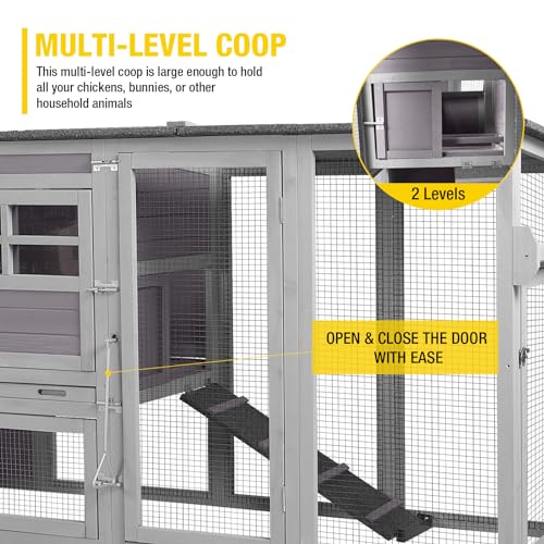 Aivituvin Chicken Coop Mobile, Chicken House with Wheels, Wooden Hen House Poultry Cage with Nest Box and Large Run -78in - color: Grey+White