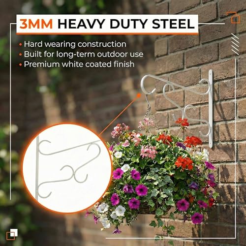 Curved Scroll Metal Wall Bracket for Hanging Accessories and Flowerpots Suitable for Indoor & Outdoor Use, White Set of 2 - color: White, size: Curved Scroll