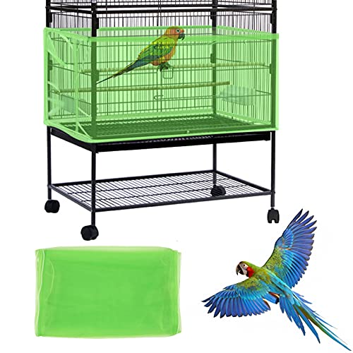 Daoeny Large Bird Cage Cover, Bird Cage Seed Catcher, Adjustable Soft Airy Nylon Mesh Net, Birdcage Cover Skirt Seed Guard for Parrot Parakeet Macaw African Round Square Cages (Green) - color: Green