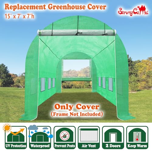 Replacement Greenhouse Cover for Walk in Greenhouse Frame Green House Top Cover (Frame NOT Included) (15 x 7 x 7ft) - size: 15 x 7 x 7ft