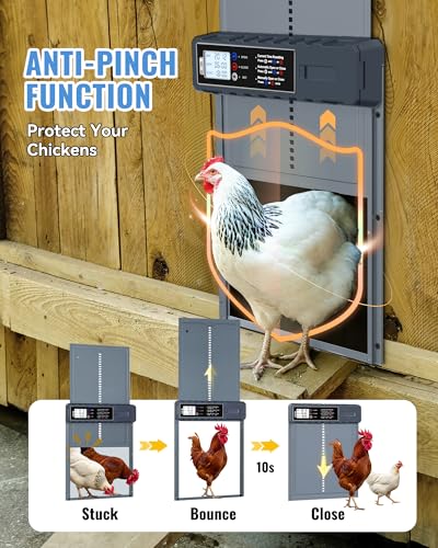 Automatic Chicken Coop Door Solar Powered with XL Large Size 10.8″x 14.2″ Auto Chicken Door Design with USB-C Charging & 3 Modes, Anti-Pinch & Aluminum Alloy Weather Proof-Blue - color: Blue