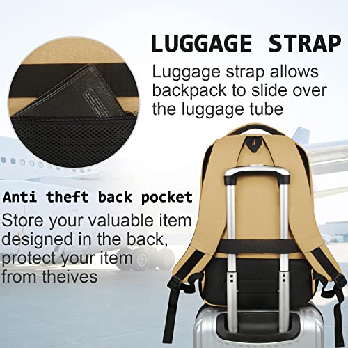 Laptop Backpack,Business Travel Anti Theft Slim College Backpack | Water Resistant Durable Computer Bag Gift for Women & Men Fits 15.6 Inch Laptop and Notebook - Khaki - color: Khaki, size: 15.6 Inch, style: Laptop