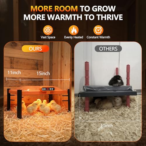 11 x 15 Chick Brooder Plate & Chicken Coop Heater, Smart Display | Temperature Display, Adjustable Height, Memory Function, Overheat Protection for Safety, 150W Energy Efficient