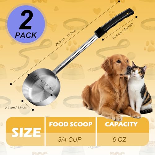 2 Pcs Dog Food Scoop Long Handled Scoops 3/4 Cup Stainless Steel Measuring Cups Portion Control Serving Spoons for Dogs Cats Birds and Rabbits Pet Food Feeding Scoop (3/4 Cup) - size: 3/4 Cup