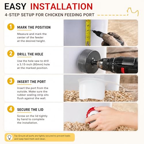 Chicken Feeder Port Kit 4 Pack, Cilkus DIY Automatic Poultry Feeder Cups for Buckets & Bins, No Waste Gravity Feed Chicken Feeder Ports with Covers for Hens, Ducks and Poultry (4-Pack) - size: 4-Pack