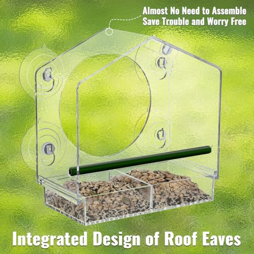 Window Bird Feeder with Strong Suction Cups - Slide-Out Tray | House shaped clear acrylic, 2.36" large suction cups, bird feeder for window viewing, birdwatching gift for parents - color: blue, size: 3.94IN