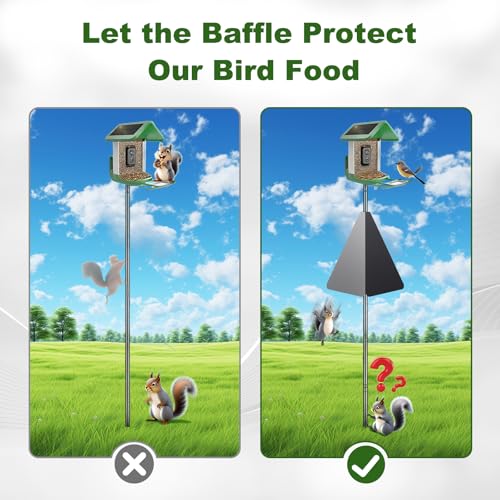 Squirrel Baffle with Dual Defense for Bird Feeder Poles, Bird Food House Guard for Shepherd Hook,Metal Squirrel Baffle Raccoon Stopper Rust-Proof and Bite-Proof Heavy Duty Carbon Steel