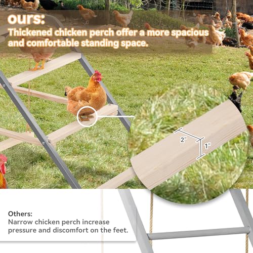 PETSFIT Chicken Perch, Solid Wood & Rustproof Iron Roosting Bar with Swing | Fits 10-12 Chickens, Promotes Natural Exercise, Easy to Assemble and Clean, Backyard Coops and Farms, All-Weather Outdoor Use - size: 62"Lx24"Wx28"H