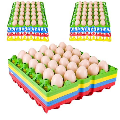 12 Pack Plastic Egg Tray 30 Cell Egg Crates Egg Flats Stackable Egg Carton for Home, Chicken Farmers, Storing, Sorting, and Shipping Eggs, Holds Multiple Eggs, 4 Colors