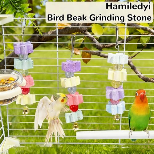 Hamiledyi 2Pieces Parrot Beak Trimmer Calcium Stone Chinchilla Grinding Teeth Lava Block Bird Beak Trim Pumice Toy Mineral Rock Chewing Toys with Bell for Conure Budgies Parakeet Hamster Rabbit - size: 2Pieces