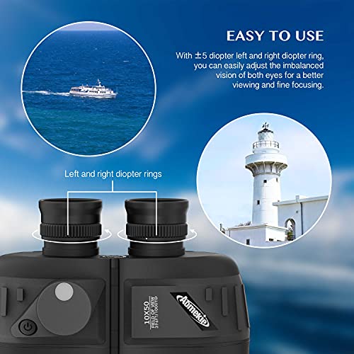 AOMEKIE 10x50 Waterproof Marine Binoculars for Adults with Rangefinder Compass BAK4 Prism FMC Lens for Birdwatching Hunting Boating Fishing Water Sports(Black) - color: Black
