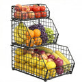 3-Tier Fruit Basket for Kitchen Counter, Stackable Wire Baskets Wall, Potato and Onion Storage Bins, Pantry Organizers, Pantry Storge and Storage for Potato, Onion, Produce, Fruit, Vegetable, Snack
