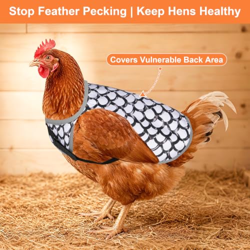 4pcs Chicken Saddles for Hens in Two Sizes, with 50 Sets of Chicken Foot Markers. Reusable Hen Mating Saddle Adjustable Hen Protection Device for Hens of Different Sizes (Black White) - color: Black White