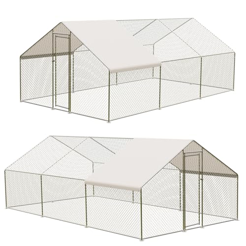 GarveeTech Large Walk-in Chicken Coop with Run, 9.8' x 19.7' Outdoor Chicken Runs for Yard with Cover, Metal Poultry Cage for Chickens, Ducks, Birds
