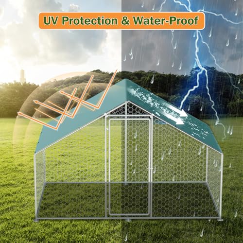 Vipbear Large Metal Chicken Coop Run with Immersed Wire Mesh, Chicken Coop for 8 Chickens Heavy Duty Chicken Run in for Yard with Waterproof Cover and Secure Lock,236'' L x 118''W x 77''H - size: 6M(237''X 77''X118'')