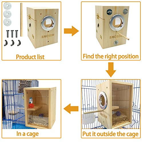 BNOSDM Parakeet Nesting Box Transparent Bird Breeding Nest Boxes Natural Wood Bird Cage (M) - size: Medium