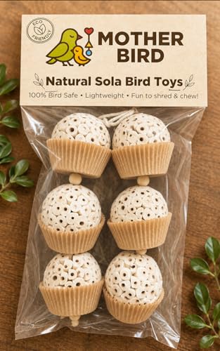 Shred and Destroy Bird Toy for Medium Birds - Conures, Cockatiels - Natural Sola Ball Hanging Chew Toy - 2 Pack - Boredom Buster Cage Toy
