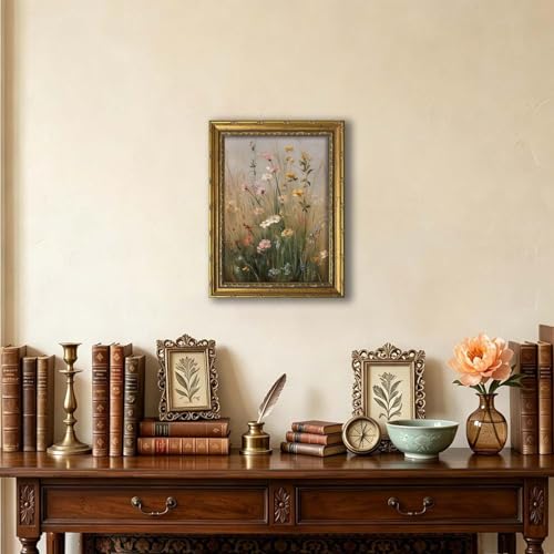 DR.RiftArt Vintage Wildflowers Wall Art, Gold Framed Rustic Floral Decor | Flower Field Meadow Landscape Painting, Canvas Prints, for Bedroom Living Room Office 12x16 inch - color: Vintage Wildflowers, size: 16"L x 12"W