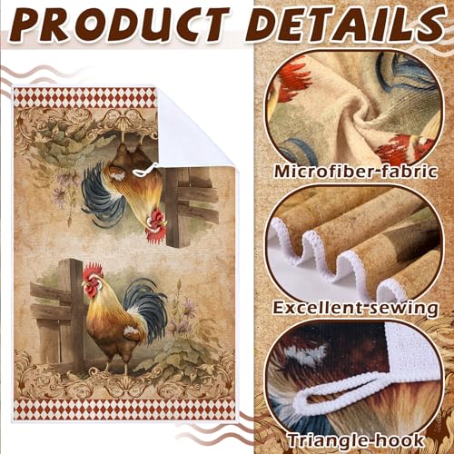 Geyoga 4 Pcs Chicken Kitchen Towels Rooster Dish Hand Towels | Farm Cock Hen Kitchen Decor, Vintage Rustic Tea Cloth, Chicken Lovers Gifts Bathroom Farmhouse Decor, 16 x 24 Inch - color: Classic Color, style: Rooster