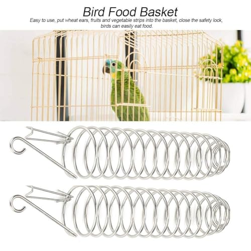 2PCS Bird Food Holder, Feeder Food Basket Tool Vegetable Fruit Feeder Stainless Steel Parrot Hanging Stainless Steel Cage Accessories for Parakeet Cockatiel