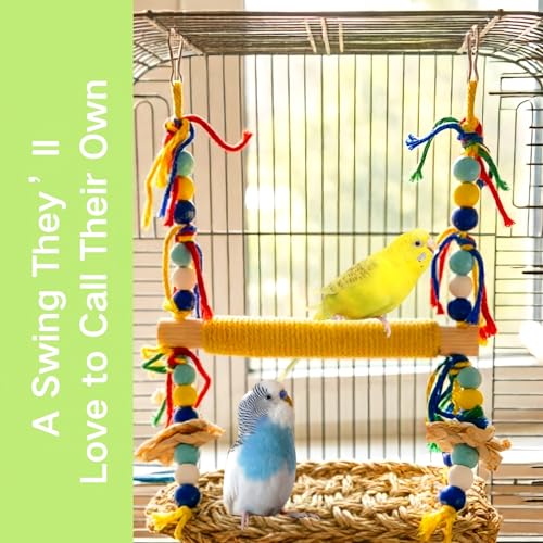 Parakeet Swing Toys Natural Bird Grass Mat,Parrot Swing Perch | Parrot Climbing Hammock With Chew Toys For Cockatiel, Sun Conure, Lovebird, Budgie