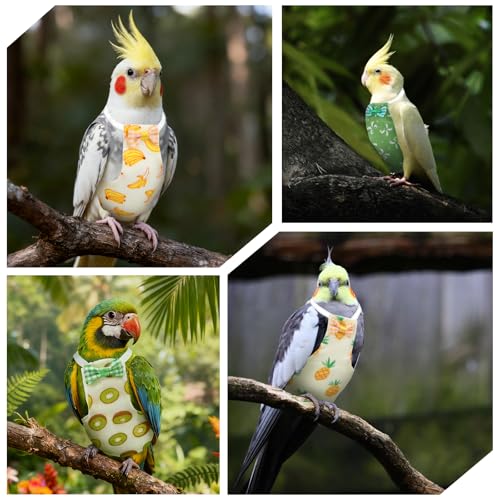 4 Pcs Bird Diaper, Cute Pet Bird Diaper Parrot Nappy | Reusable Flight Suit with Waterproof Inner Birds Diapers for Parakeet Cockatiel Mini Macaw Budgie Canary