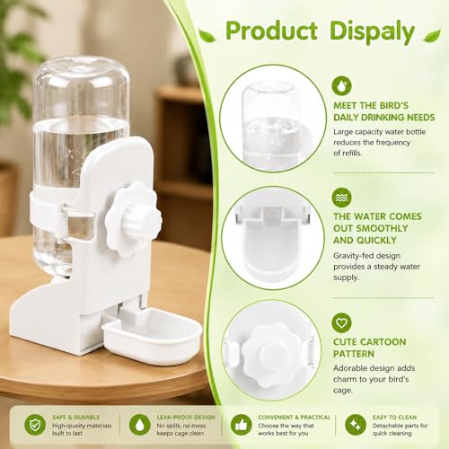Rypet No-Mess Bird Feeder and Water Dispenser Set for Small Birds | Automatic Bird Feeder, Transparent Acrylic Food Container, Helps Reduce Seed Scatter, for Parakeet Cockatiel Parrot Canary - color: White Feeder + Drinking Bottle