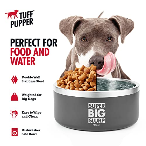 Tuff Pupper 100 oz Heavy Duty Insulated Stainless Steel Dog Bowl for Large Dogs, Non-Slip Base, Dishwasher Safe - color: Cool Grey, size: 100oz