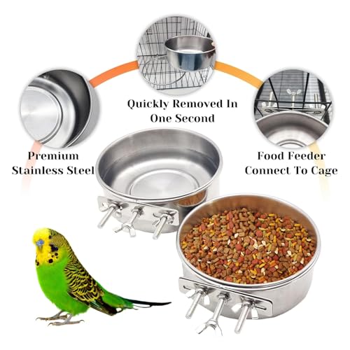 PINVNBY 2pcs Stainless Steel Bird Bowl Water Bowl Stainless Steel Bird Feeding Dish Cups for Parrot Parakeet African Greys Conure Cockatiels Lovebird (Diameter: 4.72 inches M)