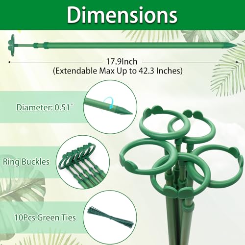 Extendable Plant Stakes,Length Scalable From17.9to42.3IN Plant SupportStake | 3Pack Orchid Sticks with Clips for Indoor Outdoor,Garden Stakes for Plant, Tomato, Vegetables, Monstera, Vine,Potted Plants - size: 42.3Inches 3Pack