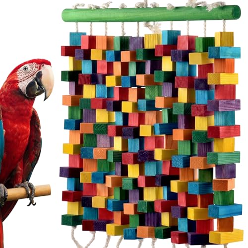 DBNESS Large Bird Toy, 20in Parrot Toys for Cage, Multicolored Natural Chew Wooden Blocks for Medium to Large Macaws, Amazon, African Grey, Cockatoos