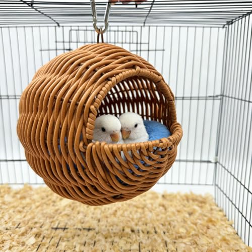 Rattan Bird Nest for Cage Hanging Parakeet Bed Hammock Hideout | Lay Eggs Canary Nest Sleep Parakeet Warm House Hut Parrot Cage Accessories for Cockatiel Budgerigar Finche Canaries - style: Half-circular opening