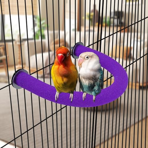 RYPET U-Shaped Parrot Perch, Quartz Bird Perch for Cage(Purple S) | Safe Chew & Rest Perch, Durable Non-Toxic Cage Accessory, for Parakeets Cockatiels Conures Macaws - color: Purple, size: Small