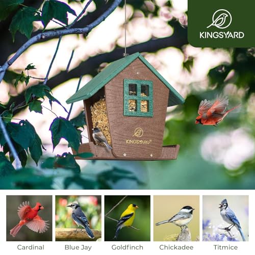 Kingsyard 4 lbs Large Bird Feeder House for Outdoors Hanging | Recycled Poly Lumber, Weatherproof Roof, Hopper Bird Feeders for Cardinal Bluebird, Garden Yard Outside Decor, Green - color: Green