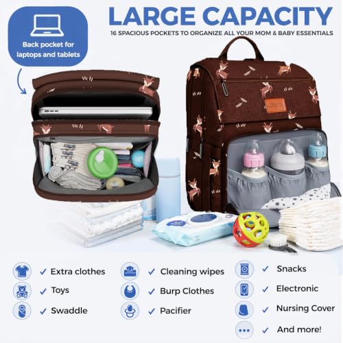 Baby Diaper Bag Backpack - Large Bag for Boys & Girls, Waterproof Diaper Backpack - Travel Diaper Bags w/Changing Pad, Baby Registry Search & Shower Gifts - Essentials Must Haves Newborn Stuff - color: J. Woodland Deer, style: Classic