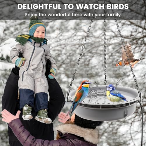 Hanging Heated Bird Bath for Outdoors for Winter, Large Capacity Heated Birdbath Deicer,75W Thermostatically Controlled Birdbath Heater for Winter Garden Patio Yard Decoration