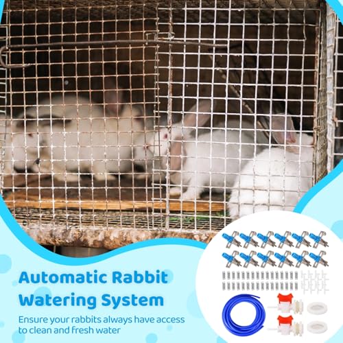 Automatic Rabbit Watering Kit - Including 5/16" Hose, 16 PCS Nipple Drinkers, Barb Fittings to G1/2" Thread Connectors, T-Fittings, Springs, and Gaskets, Automatic Rabbit Watering System