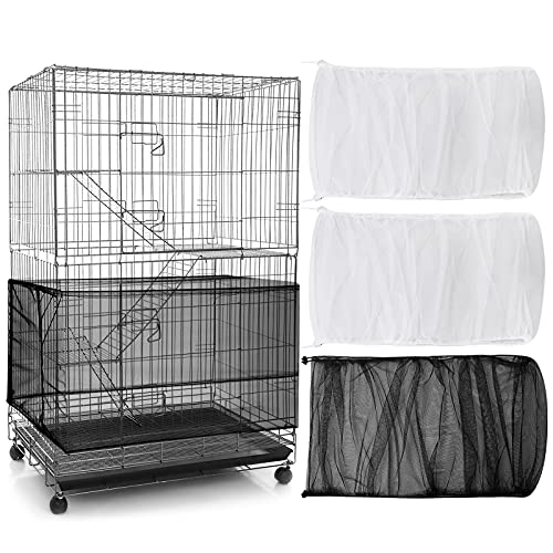 3 Pieces Large Adjustable Bird Cage Cover Seed Feather Catcher Birdcage Nylon Mesh Net Cover Soft Skirt Guard for Parakeet Macaw African Round Square Cage (118 x 15 Inch in Circumference and Width) - size: 118 x 15 Inch in Circumference and Width