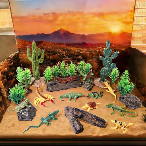 32PCS Desert Animals Figures, Realistic Lizard Reptile Toys for Kid | Desert Animal Figurines Set, Ideal for Diorama, School Projects, Sensory Play, Birthday Gifts, Cake Toppers, Non-toxic - style: Reptiles