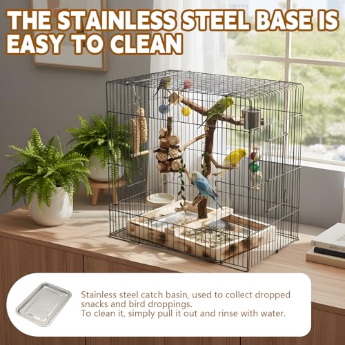 Large Natural Wood Bird Perch Playground for Small Parrots Budgies Conures Lovebirds