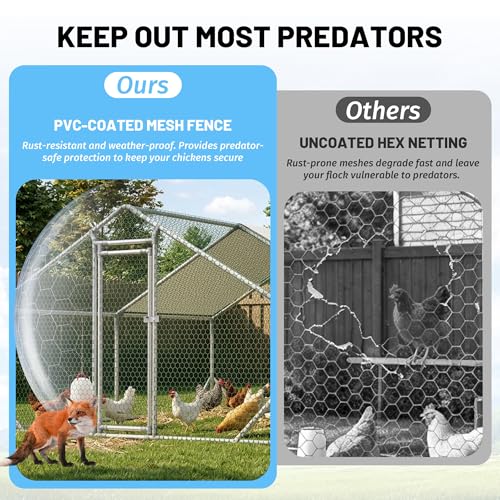 Metal Chicken Coop 13x10x6.56ft Large Walk-in Poultry Cage for 10-20 Chickens Chicken Run Hen Rabbit Duck House with Waterproof Cover for Outdoor Farm Use - size: 156.0"L x 120.0"W x 78.7"H