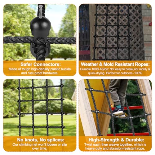 Climbing Cargo Net for Kids Outdoor 30" x 139" No-Knot Nylon Rope Climbing Net Heavy-Duty Playground Climbing Net for Treehouse, Swing Set, Backyard Climbing Frame, Playset Climbing Ladder Net Black - color: Black - 30" X 139"