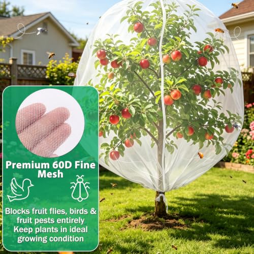 Bird Netting for Garden Protection, 2 Pack 7.21Ft x 5.9Ft Garden Netting | Reusable Fruit Tree Netting, Blueberry Netting, Fine Mesh with Zipper, Drawstring & Lock Buckle, Keeps Birds & Insects Away - size: 2 Pack 7.21Ft x 5.9Ft