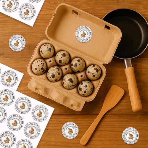 320 Pcs Quail Eggs Carton Labels, 2 Inch Round Fresh Quail Eggs Handling Stickers Waterproof PET Adhesive Quails Egg Packaging Sticker for Box Container Carton Farm Supplies - color: Quail Eggs