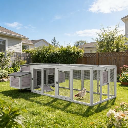 Aivituvin Chicken Coop for 4-6 Chickens/Ducks, Outdoor Wooden Chicken House Large Hen House Poultry Cage with Two Nesting Boxes (Grey, AIR45) - size: 103.0"L x 67.0"W x 28.0"H