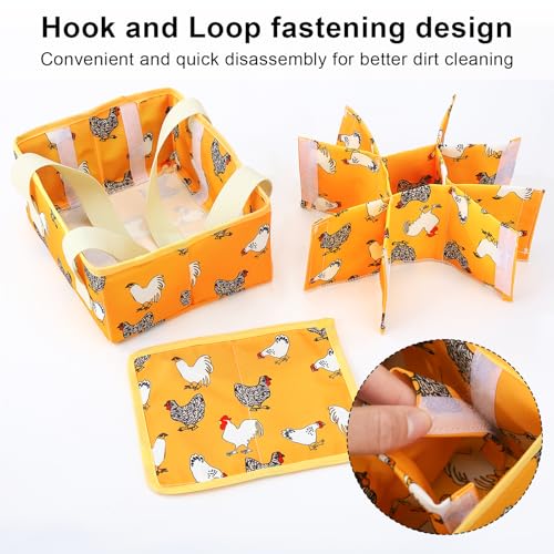 Removable Egg Collecting Basket, Foldable Canvas Egg Holder | Egg Basket for Gathering Fresh Eggs with 9 Pouches, Collector Egg for Chicken, Duck, Goose (Yellow-flowered Chicken) - style: Yellow-flowered Chicken